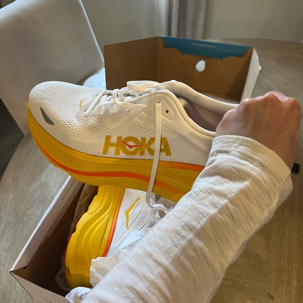 Hoka White and Orange Athletic Shoes